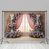 Lofaris Bricks Wall Window Colorful Floral Wedding Backdrop